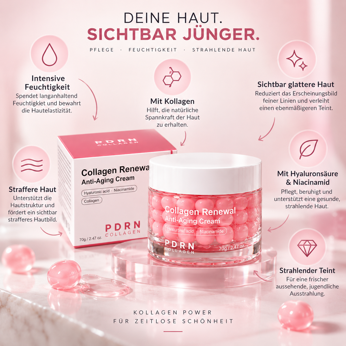PDRN Kollagen Anti-Aging Cream – Intensive Feuchtigkeit & Glow 70g